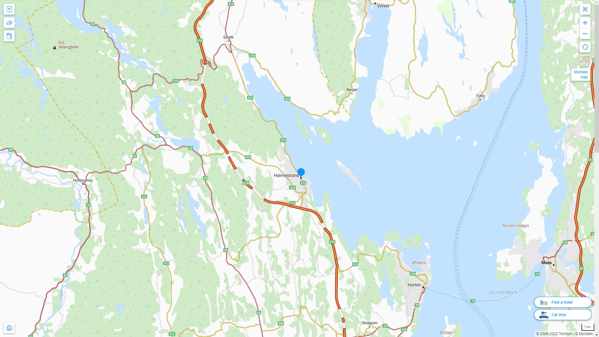 Holmestrand Norvege Autoroute et carte routiere